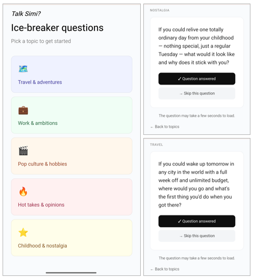 Talk Simi ice breaker app screenshot
